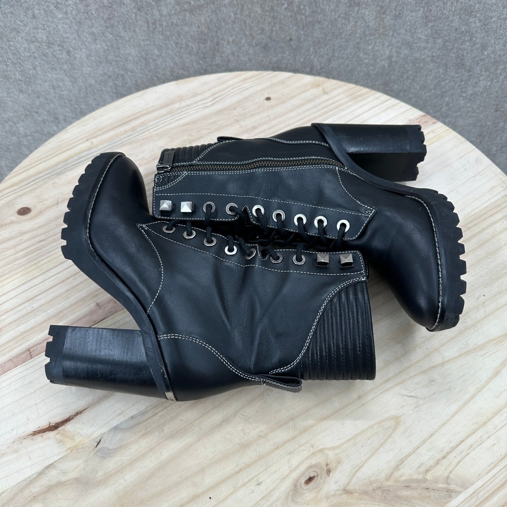 Michael Kors Bastisan Combat Boots 6.5 Black Leather Studded Lace Block Heel Lug - Picture 9 of 16